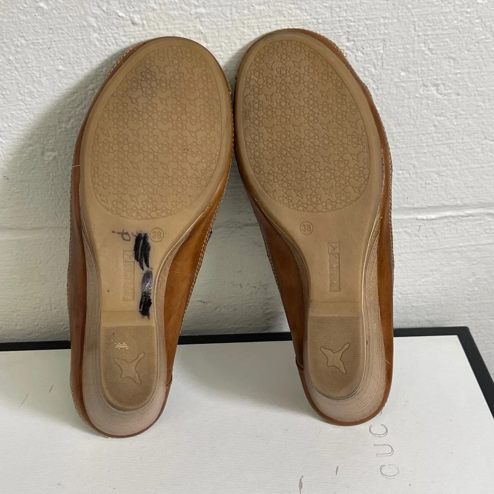 Pikolinos Capri Laser Cut Wedge Sandals Mules Blue Leather Women's 38‎ EU/8 US